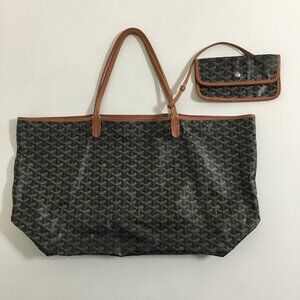100% Authentic Goyard St Louis GM Black Coated Canvas Tote Beige